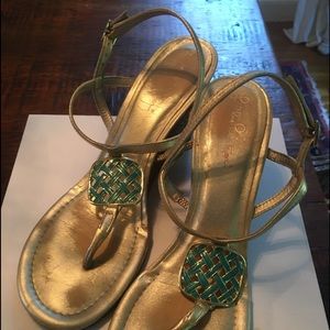 COPY - Lilly Pulitzer wedge Gold sandal 8.5 jewel